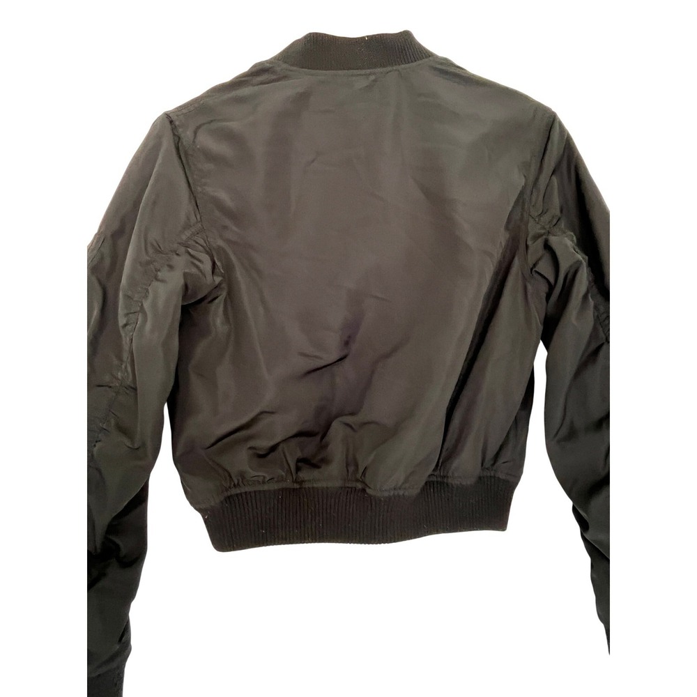 H M Black Bomber Jacket Full Zip Ring Detail Ribbed Cuffs Sz 10 11 - Picture 10 of 12